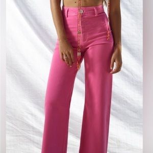 Zara ZW Marine Straight High Rise Jeans Hot Pink